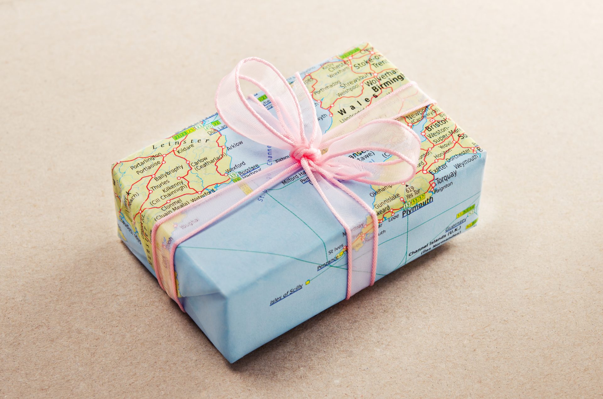 Gift wrapped in a map